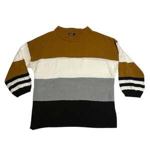 Sleek By R7 Neutral Colorblock Tight Knit Sweater Womens 3X